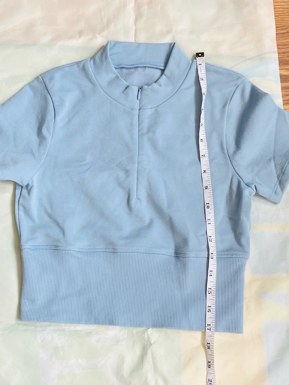 Alo Seamless Winter Warm Plush Cropped Short Sleeve Celestial Blue Zip-Up Henley